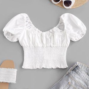 Puff Sleeve Smocked Crop Top